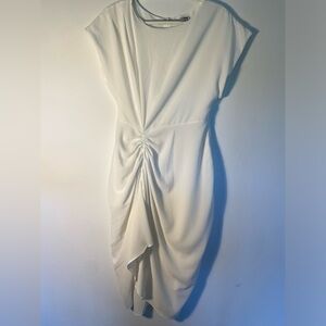 Fashion Nove white midi scrunched bodicon flowy material dress M